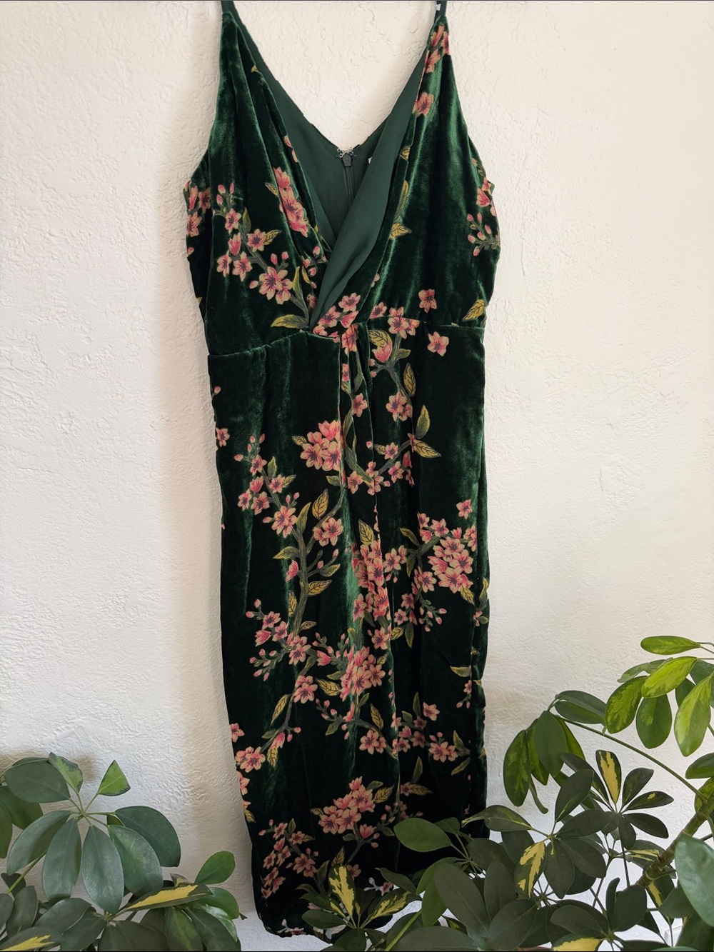 J.O.A. Green Floral Velvet Slip Dress